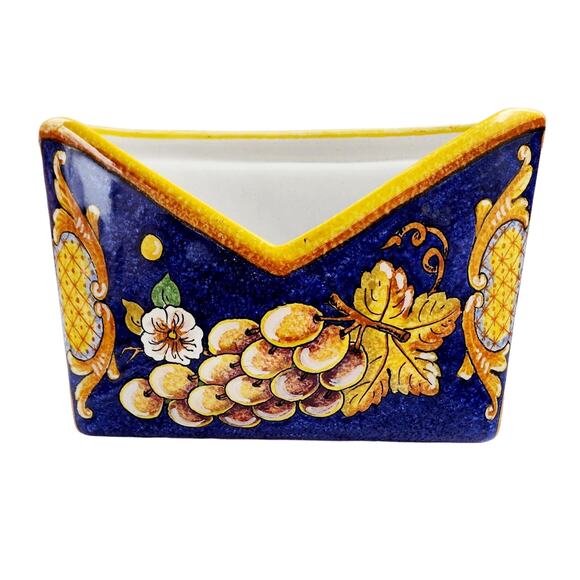 Fiori Italian Pottery Letter Holder – Gialletti Pimpinelli Signed – Blue Grapes - Picture 2 of 9